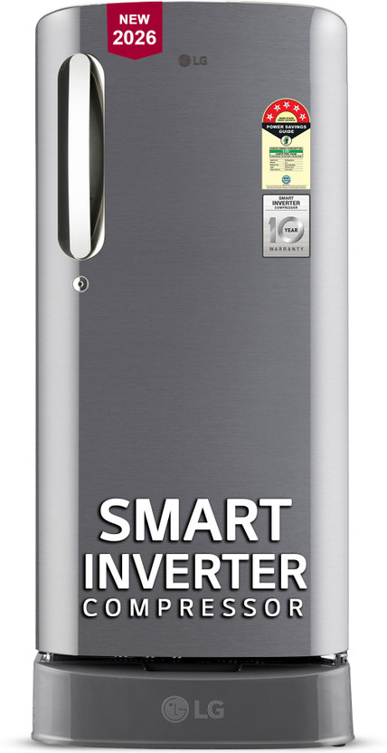 LG 185 L Direct Cool Single Door 5 Star Refrigerator with Base Drawer  with Smart Inverter Compressor, Runs on Home Inverter, Fit Max Chiller Tray & 2026 Model(Shiny Steel, GLD1956ZAPZ)