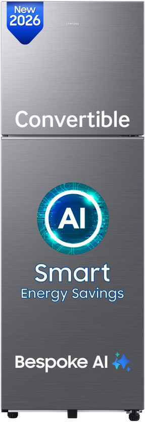 Samsung 256 L Frost Free Double Door 3 Star Convertible Refrigerator  with Convertible, Wifi Enabled, Bespoke AI, Digital Inverter, 2026 Model(REFINED INOX, RT80H30U3THL)
