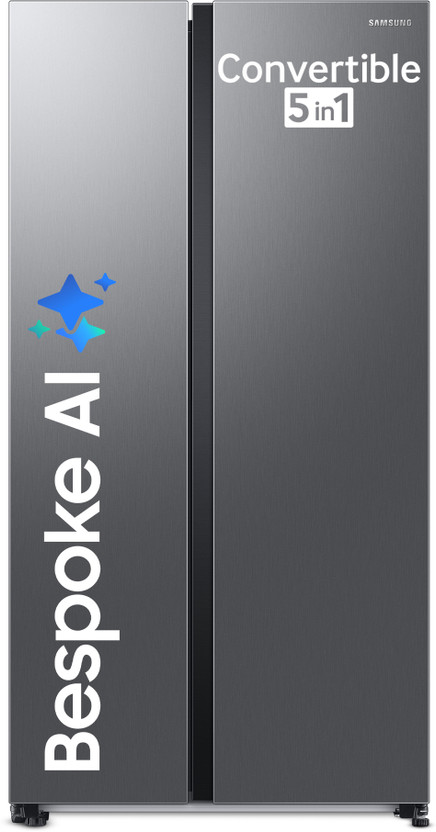 Samsung 653 L Frost Free Side by Side 3 Star Refrigerator  with AI and WiFi, Convertible 5-in-1, Digital Inverter(Refined Inox, RS76CG8003S9HL)
