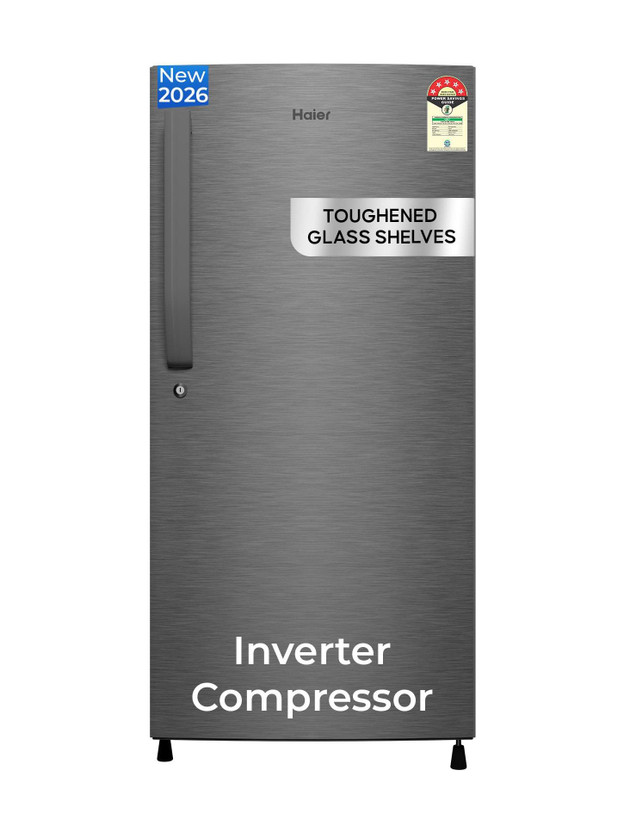 Haier 190 L Direct Cool Single Door 5 Star Refrigerator  with Fast Ice Making, Easy Clean Back, Large Vegetable Box ( 2026 Model)(DAZZLE STEEL, HED-205DSA-P)