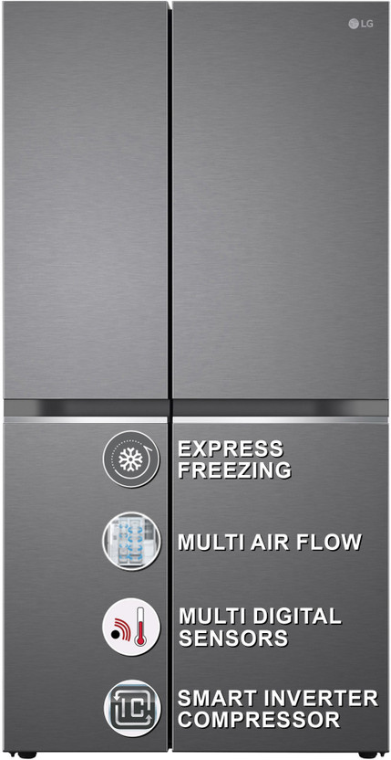 LG 655 L Frost Free Side by Side Refrigerator  with Smart Inverter Compressor, Express Freeze & Multi Air-Flow(Dazzle Steel, GL-B257HDSY)