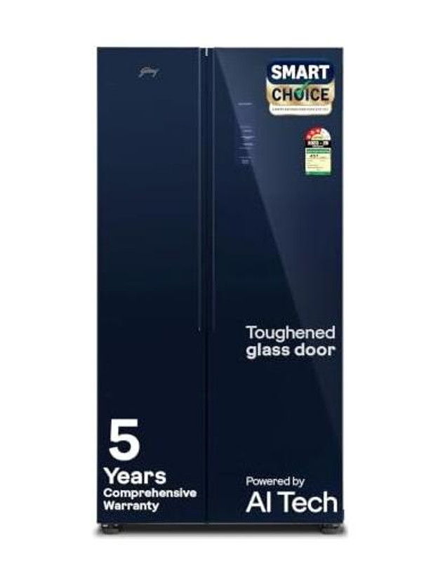 Godrej Godrej 600 L Frost Free Side by Side 3 Star Refrigerator  with Smart Convertible AI Powered 3 Intelligent Modes Glass Door Digital Touch Panel Inverter(Storm Blue, RS EONVELVET 646C RIT SM BL) - Flipkart Deal