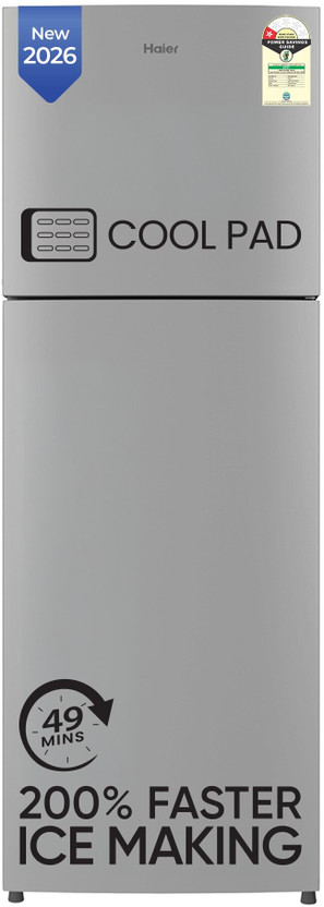 Haier 240 L Frost Free Double Door 1 Star Refrigerator  with Freezer at Top, 200% Faster Ice Making in 49 Minutes(Moon Silver, HEF-251EGSA-P)