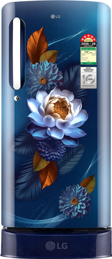 LG 185 L Direct Cool Single Door 5 Star Refrigerator with Base Drawer  with Smart Inverter Compressor, Runs on Home Inverter, Fit Max Chiller Tray & 2026 Model(Blue Waterlilly, GLD1956ZABW)