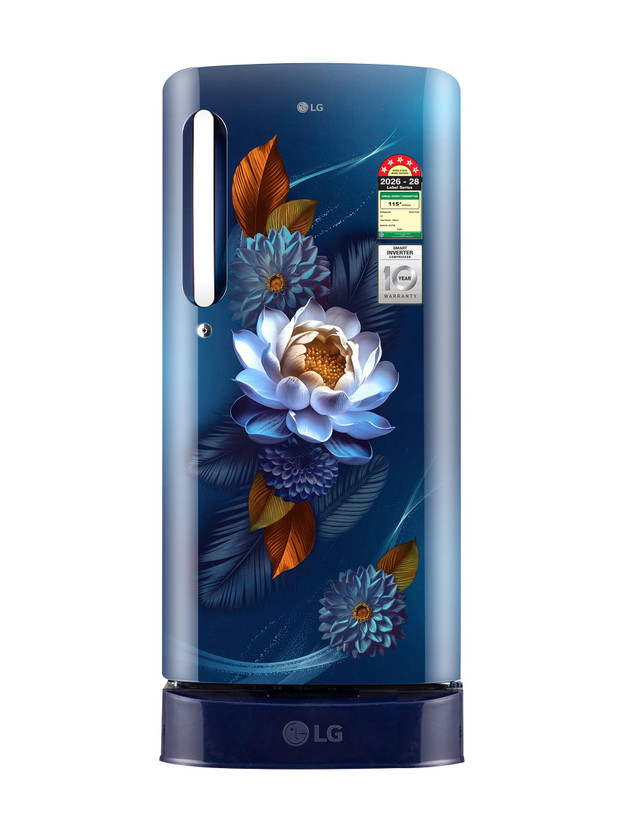 LG 185 L Direct Cool Single Door 5 Star Refrigerator with Base Drawer  with Smart Inverter Compressor, Runs on Home Inverter, Fit Max Chiller Tray & 2026 Model(Blue Waterlilly, GLD1956ZABW)