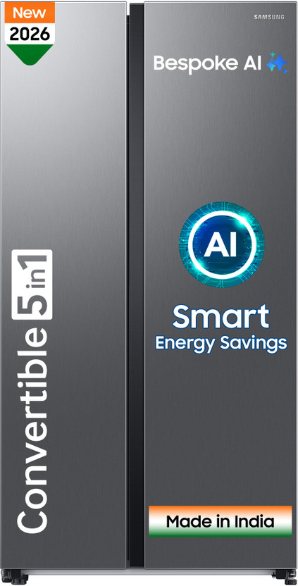 Samsung 653 L Frost Free Side by Side 3 Star Refrigerator  with AI and WiFi, Convertible 5-in-1, Digital Inverter(Refined Inox, RS76CG8003S9HL)