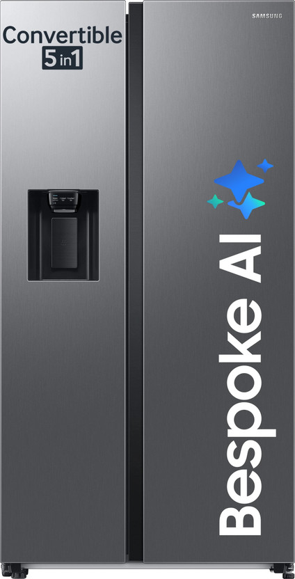 Samsung 633 L Frost Free Side by Side 3 Star Refrigerator  with AI and WiFi, Convertible 5-in-1, Water and Ice Dispenser, Digital Inverter(Refined Inox, RS78CG8543S9HL)