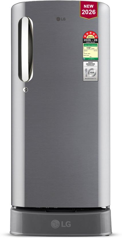 LG 185 L Direct Cool Single Door 5 Star Refrigerator with Base Drawer  with Smart Inverter Compressor, Runs on Home Inverter, Fit Max Chiller Tray & 2026 Model(Shiny Steel, GLD1956ZAPZ)