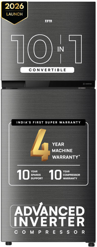 IFB 241 L Frost Free Double Door 2 Star Convertible Refrigerator  with 10-in-1 Convertible, 30 Hrs Cooling Retention, Big Vegetable Box with Humidity Controller (30 Days Fresh), XL Bottle Bin, Advanced Inverter Compressor & 4 Year Super Warranty(Onyx Grey, IFBFF-291BYOSET)
