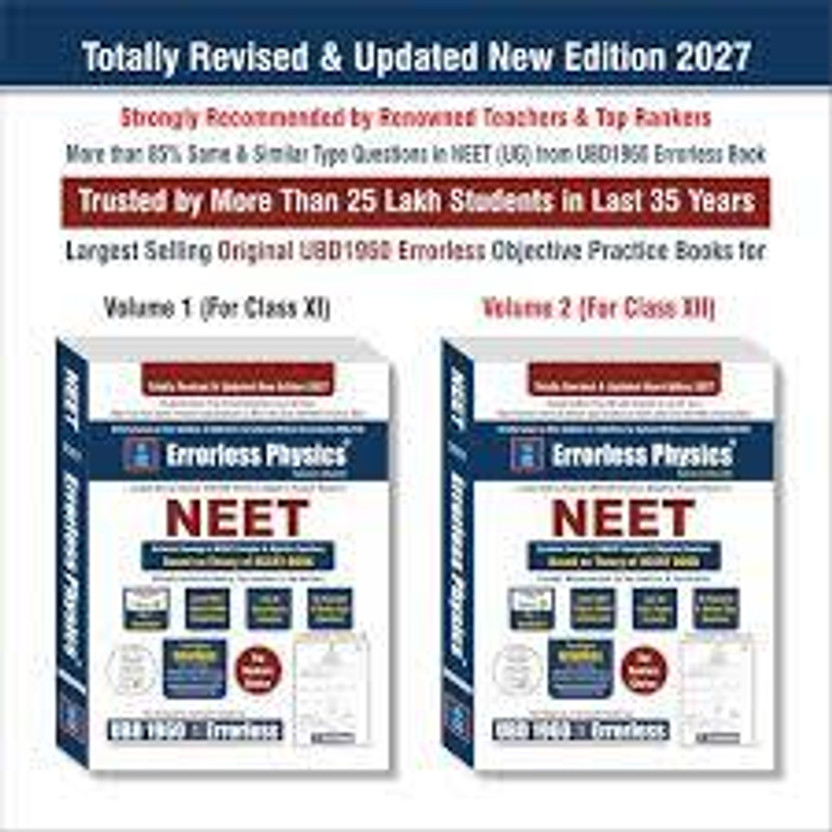 UBD1960 Errorless Physics For NEET As Per NMC (Paperback+Smart E-Book)Updated 2027 Edition Vol 1 + 2 - Original Errorless Self Scorer Book With Trademark Certificate - For 2027 Exams(Paperback, uss)