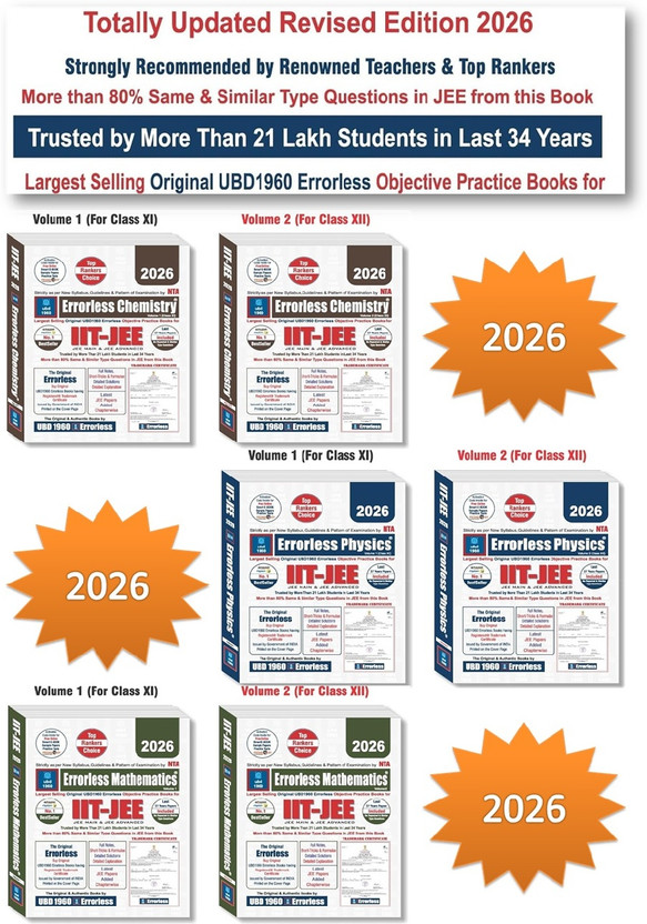 UBD 1960 Errorless For IIT-JEE (MAIN & ADVANCED) Physics + Chemistry + Mathematics (Each Book-2 Volumes=TOTAL 6-BOOKS SET)) For IIT-JEE (MAIN & ADVANCED) (Paperback+Smart E-Book) Updated New Edition 2026(Paperback, UBD JEE EXPERT TEAM)