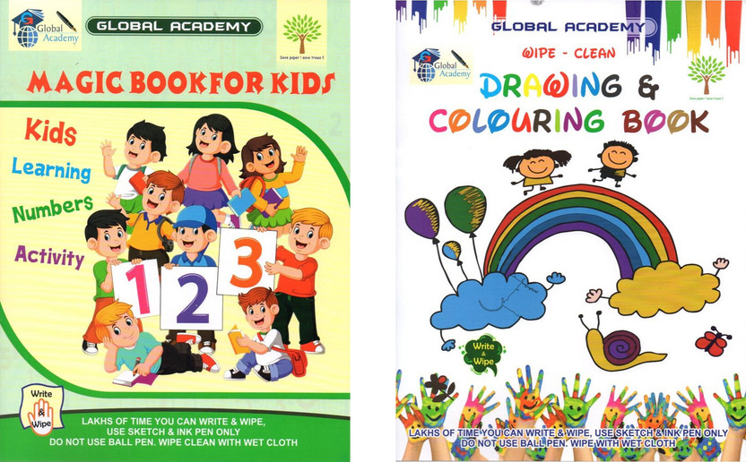 Kids Learning Numbers Activity Book + Drawing & Colouring Book For Kids | Reusable Write & Wipe Book | Write & Draw Lakhs Times|Save Paper|(Paperback, Global Academy)