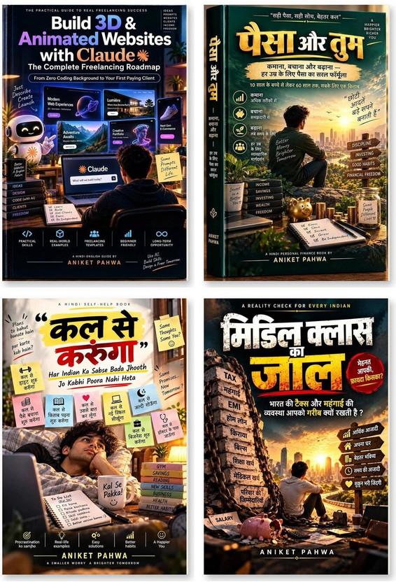 Build Build 3D & Animated Websites With Claude + Paisa Aur Tum + Kal Se Karunga + Middle Class Ka Jaal | Hindi Freelancing & Earning Books Combo | Set Of 4 Books(Paperback, Hindi, Aniket Pahwa) - Flipkart Deal