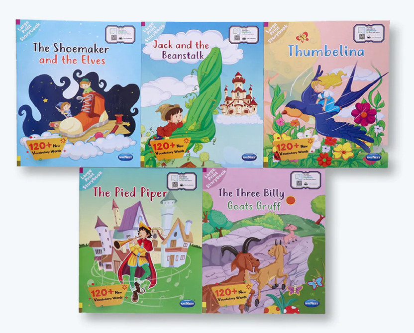 Navneet Large Print Storybooks 2 - Set Of 5 Books With 120+ Vocabulary Words- With Colourful Illustrations- Read Aloud Stories- Bedtime Stories- Audio Book- Social-Emotional(Paperback, Navneet Education)