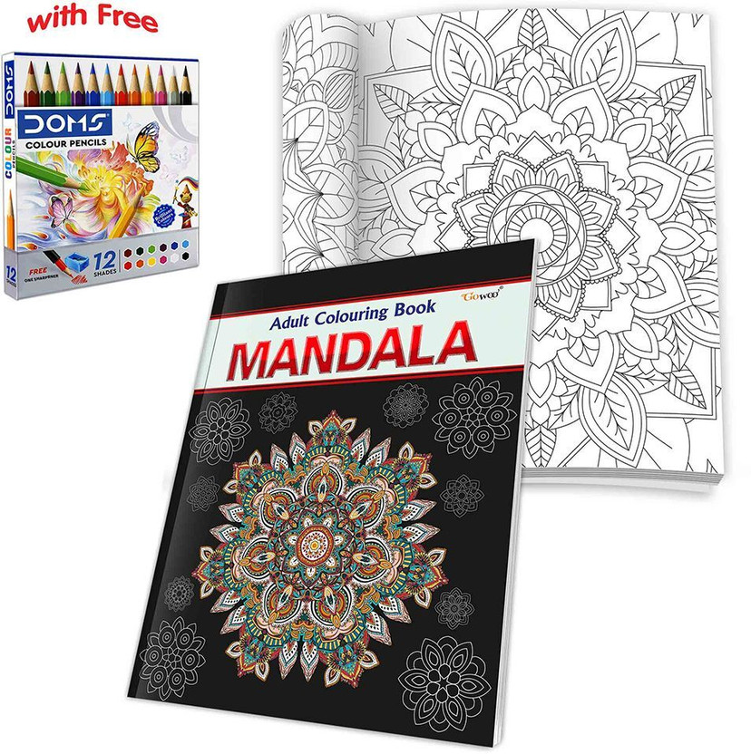 GOWOO GOWOO Mandala - Adult Colouring Book With 12 Colour Pencils + 1 Sharpner : Peaceful Art Therapy Book, Mental Wellness Colouring Book, Emotional Detox Colouring Book(Paperback, GOWOO) - Flipkart Deal