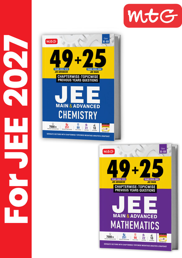MTG MTG 49 + 25 Years (2026-2002) JEE Main And Advanced (2026-1978) PYQ Book Chemistry & Mathematics (Set Of 2) | Chapter-Wise Topic-Wise Solved Papers With Free Smart Book For 2027 Exam(Paperback, MTG Editorial Board) - Flipkart Deal
