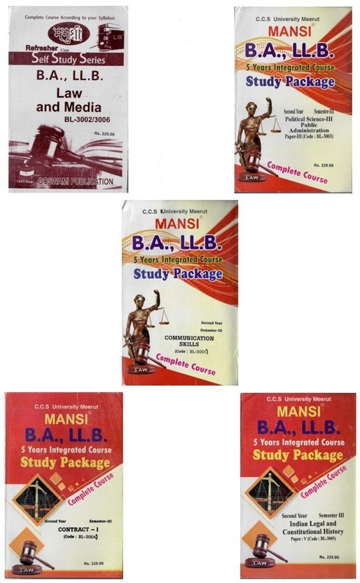 Mansi’s ( 3rd Semester )C.C.S. University Meerut B.A. LL.B ( Media, Contract, Political Science, Public Administration, Legal & Constitutional History, Communication Skills) Combo 5 Books English(Paperback, SADHNA PUBLICATION)