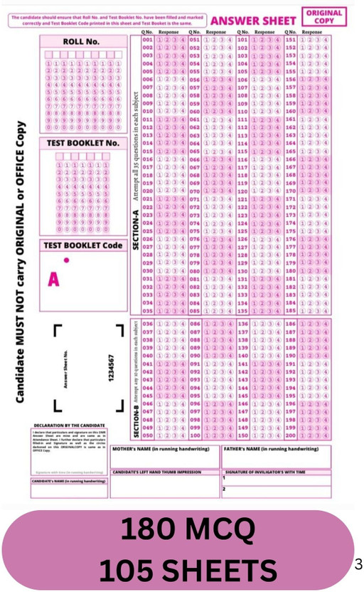 OMR Sheets For Practise NEET Exam 2026, 180 MCQ 105 SHEETS With NTA Latest NMC Pattern, Mock Test Practice & Exam Preparation-Pack Of 105 Sheets(Paperback, PUVI EXPERT)