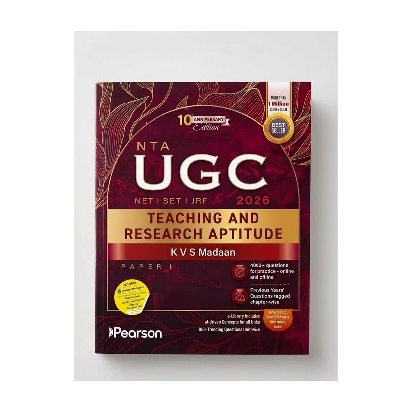 UGC NET/SET/JRF’25 Paper 1 – Teaching And Research Aptitude | 4000+ Questions For Ample Practice | January 2026, June 2025 Papers Fully Solved, Inside | 100+ Trending Questions, Unit-Wise | Includes Pearson Myinsights | Best Seller – Over 1 Million Copies Sold | 10th Edition | Pearson (Paperback, KV