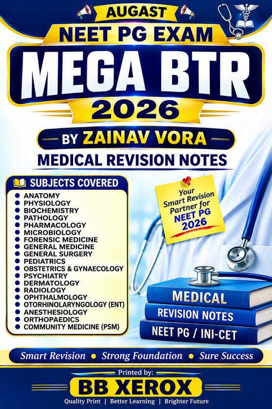 Mega Mega BTR 2026 By Zainav Vora | August NEET PG Exam | Medical Revision Notes | High Quality Printed Notes | Spiral Binding(Paperback, DR VORA) - Flipkart Deal