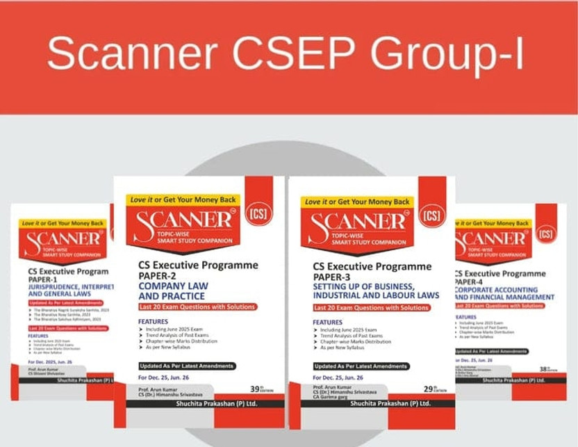 Scanner Scanner CS Executive Gr1 Combo Paper 1 To 4 Jurisprudence Interpret & General Laws, Campay Law& Practice, Setting Up Business, Industrial And Labour Laws, Corporate And Financial Management For Dec25, Jun 26(Paperback, Cs(Dr) Himanshu Srivastava, CA Ankur Garg, Cs Anu Bansal) - Flipkart Deal