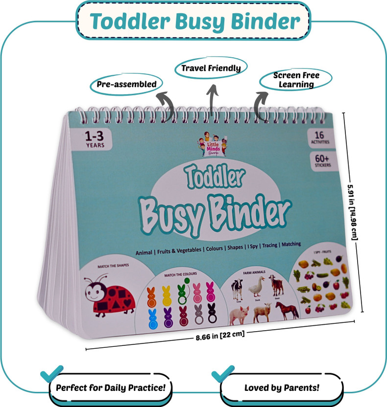 Little Minds At Work Toddler Busy Binder Activity Book For Kids 1 - 4 Years | 16 Reusable Early Learning Preschool Montessori Activities | Travel-Friendly, Screen-Free Educational Toy(Activity Book, Little Minds at Work)