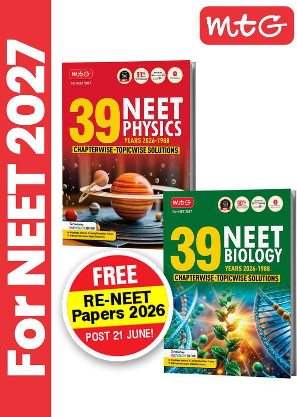 MTG MTG NEET PYQ 39 Years Physics & Biology Book For 2026-2027 Exam (Set Of 2) | Chapterwise Topicwise Solved Question Papers | Free Video Solutions | AI Powered Digital Resource(Paperback, MTG Editorial Board) - Flipkart Deal