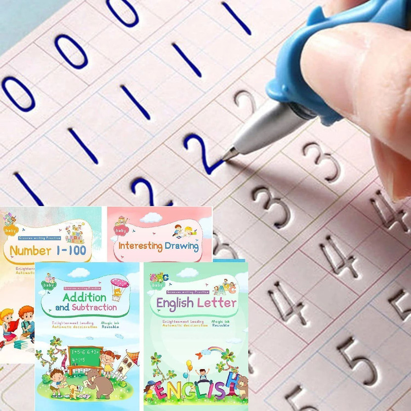 Magic Ink Copybooks For Kids Reusable Handwriting Workbooks For Preschools Grooves Template Design And Handwriting Aid Magic Practice Copybook For Kids The Print Writing (4 Books With Pens)(Spiral, Not Applicable)