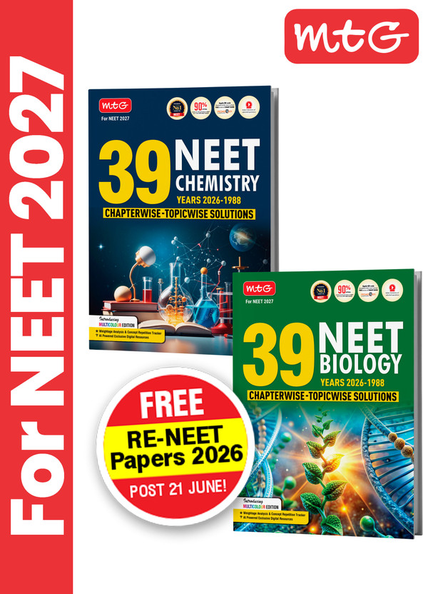 MTG MTG NEET PYQ 39 Years Chemistry & Biology Book For 2026-2027 Exam (Set Of 2) | Chapterwise Topicwise Solved Question Papers | Free Video Solutions | AI Powered Digital Resource(Paperback, MTG Editorial Board) - Flipkart Deal