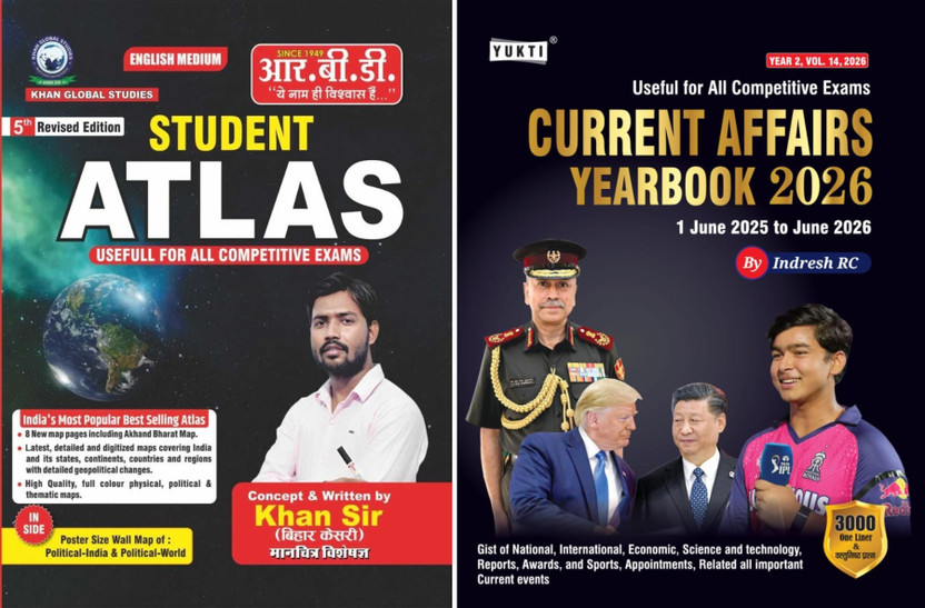 Student Atlas Book + Current Affairs Yearbook 2026 (June 2025-June 2026) Combo Set (2 Books) English Medium | India's Best Selling Atlas For UPSC, SSC, PSC, Railway & All Competitive Exams | Includes Akhand Bharat Map & 2 Free Wall Maps(Paperback, Indresh RC, Khan Sir)