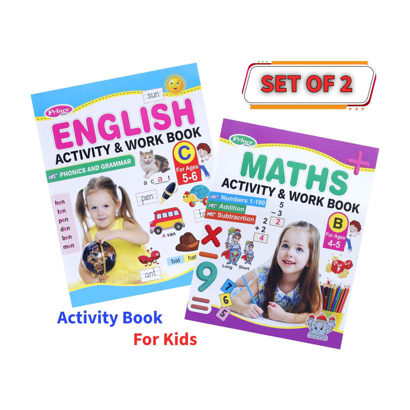 Set Of 2 Activity & Work Books For Kids | English (Phonics & Grammar) And Maths (Numbers 1-100, Addition, Subtraction) | Early Learning Workbooks (80 + 80 Pages)(Paperback, Kamal Book)