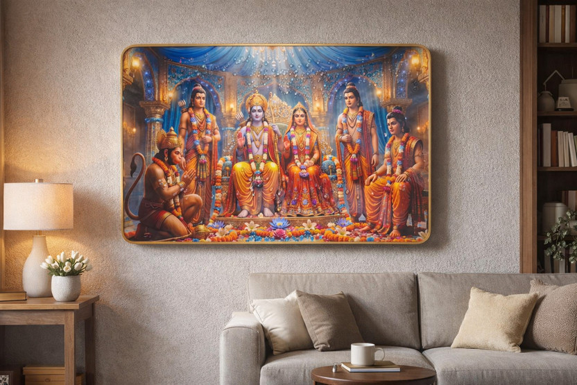 SHRI KHATU SHYAM CREATION Shri Khatu Shyam Creation Ram Ji darbar Photo Frame With Crystel Work Resin Art Religious Frame