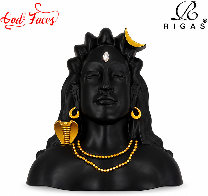 RIGAS LORD ADIYOGI BLACK GOLD FINISHED GOD FACE STATUE 40 CM Religious Frame