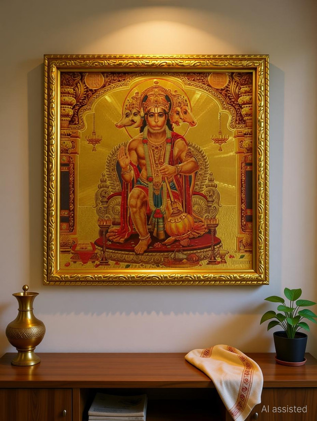 Shree Shree Venkatesh Organics Panchmukhi Hanuman for Door Entrance Vastu Wall Painting Framed Home Decor Religious Frame - Flipkart Deal
