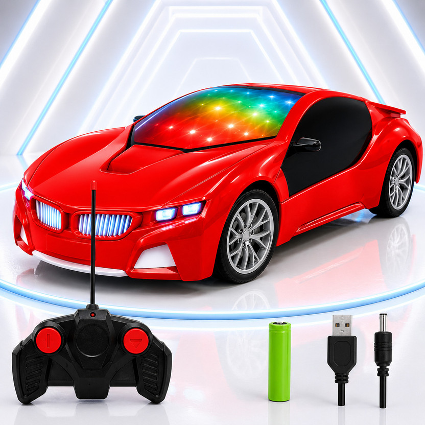 Buddynjoy 3D lighting kids high speed rechargeable remote control Car for 3+ Years(Multicolor)