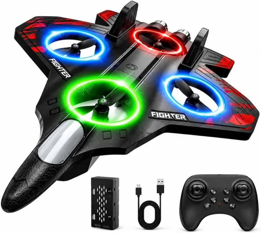 nts RC Glider Plane with Light Aeroplane Fighter Jet 360° Flip(Black, Red, Blue)