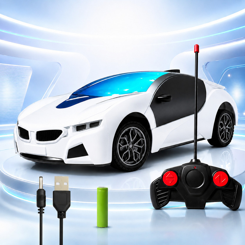 Buddynjoy 3D lighting kids high speed rechargeable remote control Car for 3+ Years(White)