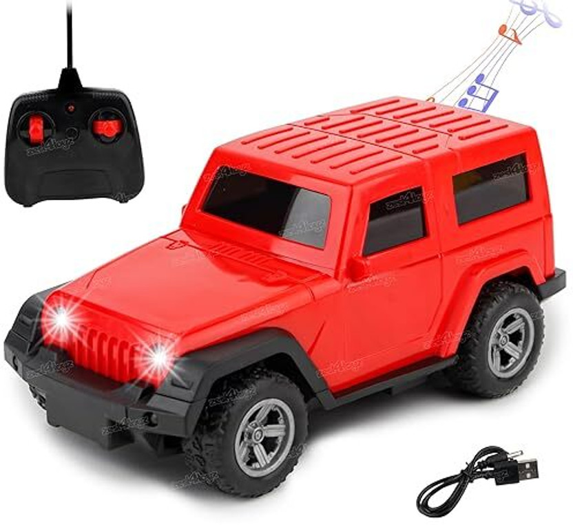 BAIRNINO Thar RC Jeep Car Toy with Auto Drive, Hindi Music, Headlights (Rechargeable)(Red)