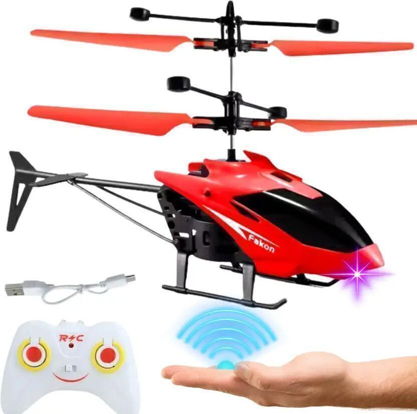 CRAFTOOTOYS Remote control Helicopter toy with dual mode lighting & charging cable for kids(Red)