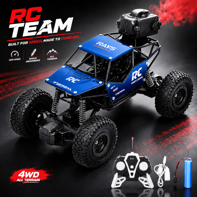 LITTLE LITTLE RIDES Rock Crawler 1:16 Offroad Monster RC Car with Smoke Function(Blue) - Flipkart Deal