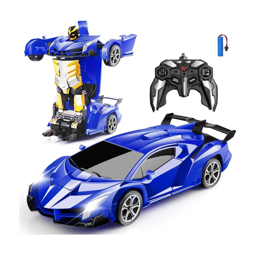 PAPASpace 2-in-1 Transforming RC Car Robot One Click Deformation 360 Rotation Rechargeable(Blue)