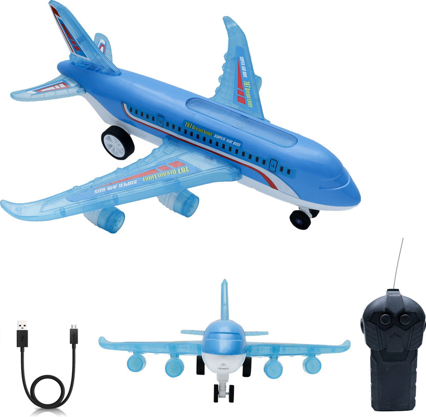 Wonder Toys 01 A-787 RC Airplane Toy Full-Body Lights & Realistic Sounds for Kids.(Blue)