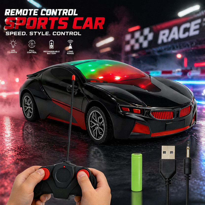 Buddynjoy 3D lighting kids high speed rechargeable remote control Car for 3+ Years(Black)