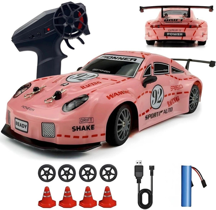 J K INTERNATIONAL RC Drift 1:24 Scale 4WD 2.4GHz High Speed Remote Control Racing Car Rechargeable(Pink)