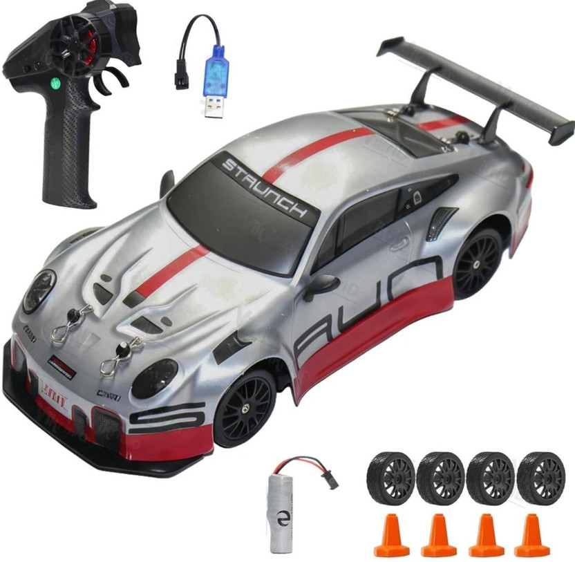 J K INTERNATIONAL RC Drift 1:24 Scale 4WD 2.4GHz High Speed Remote Control Racing Car Rechargeable(Red, Silver)