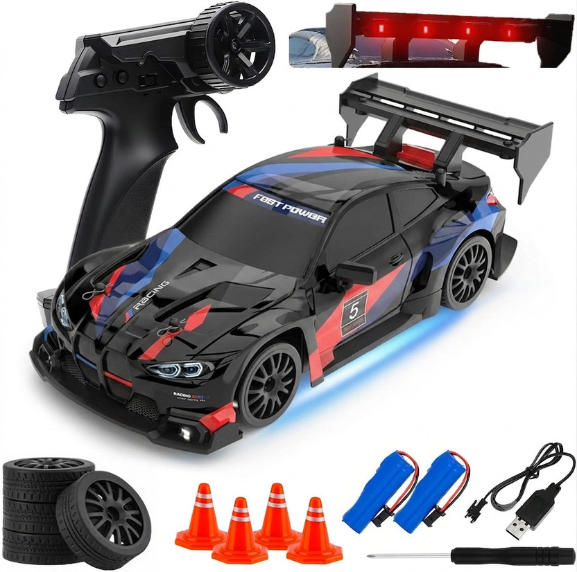 Flytek RC Drift Car 4X4 20KM/H High-Speed Remote Control Car with LED Lights(Black-Red)