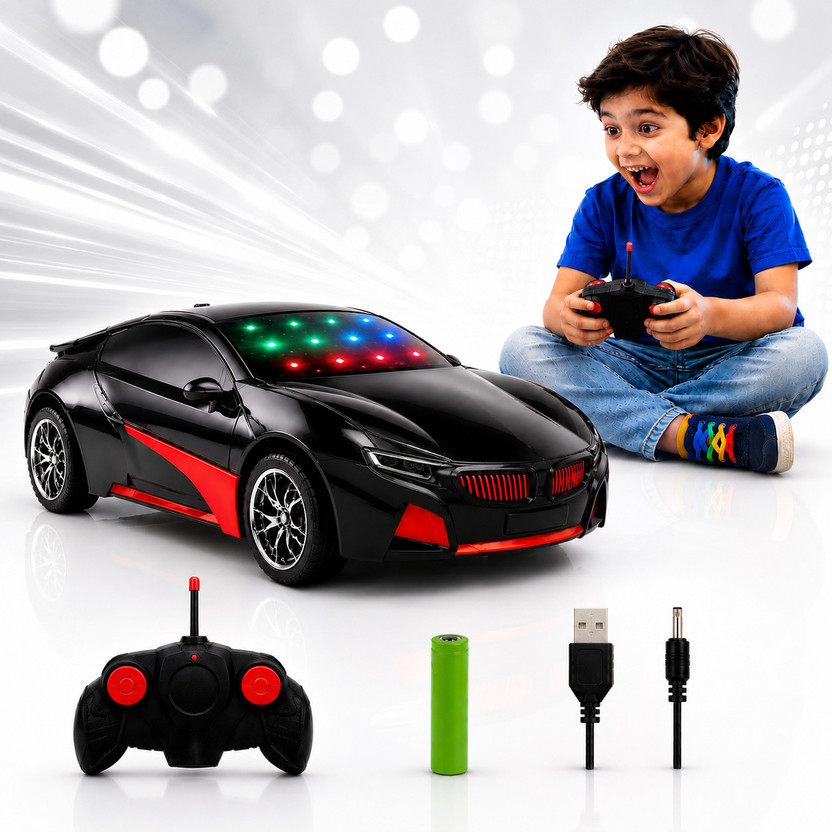 Buddynjoy 3D lighting kids high speed rechargeable remote control Car for 3+ Years(Black)