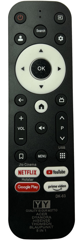 Cst Universal(8 in 1) TV Remote (Manual Pairing Required - No Voice) Compatible with VW TV, Acer TV, Dyanora, Elista TV, Hisense TV, Kodak, Thomson TV, Box10 & 4K Remote Controller(Black)