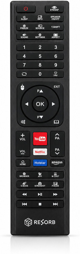 RESORB TV Remote Compatible with Adsun, Bush, VK, Marcoplus+, Diasun, Weston, Dalmia, LED 342 Benchmark, Refab, Techon, Lamex, Okie, Dynora, InnoQ, T-Series, Foxsky Smart LED Remote Controller(Black)