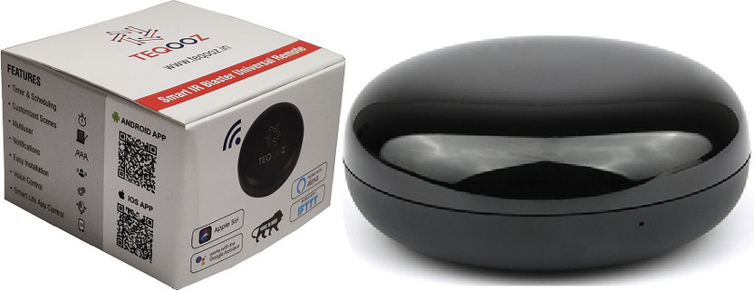 TEQOOZ Smart WiFi IR Blaster for AC, TV etc. | Smart Life, Alexa, Google | Works with All IR Remotes Remote Controller(Black)
